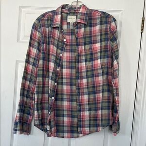 American Eagle Outfitters Women's Plaid Button Down Shirt - Pink, Blue, Green